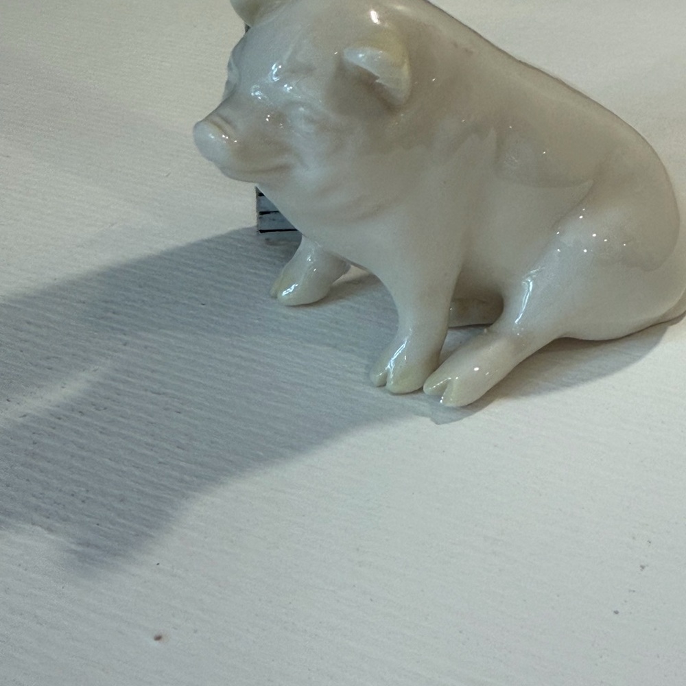 White Belleek Porcelain Pig Figurine - Decorative Home Accent